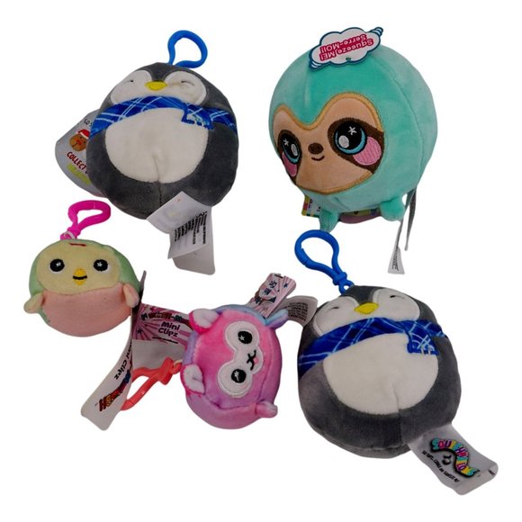 Moosh Moosh Mini Clipz (2), Squishmallows Penguin Clip Ons (2), and Squeezamals - Picture 1 of 4